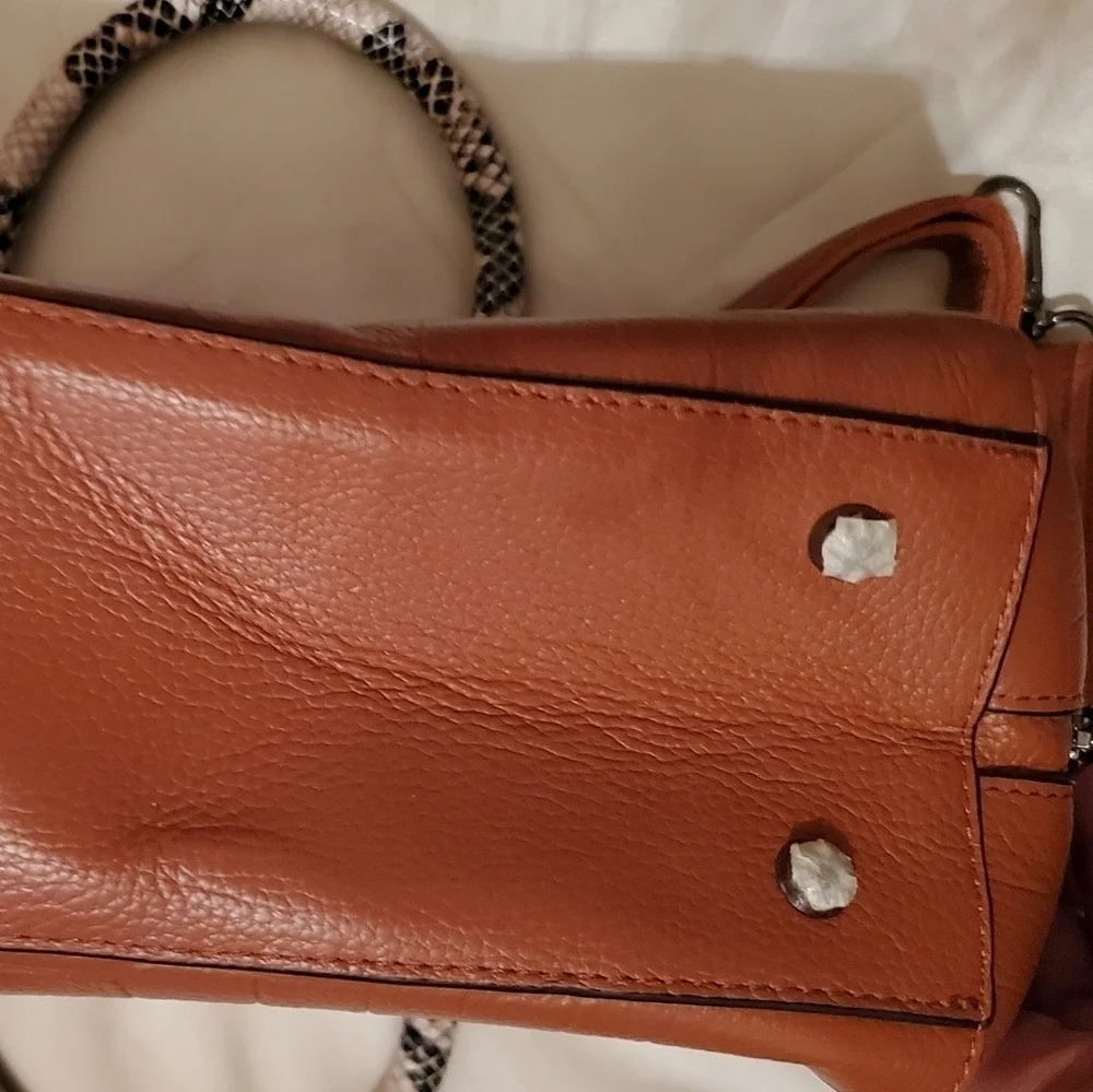 Genuine Leather Reptile Embossed Handbag Snake Accents - Picture 8 of 10